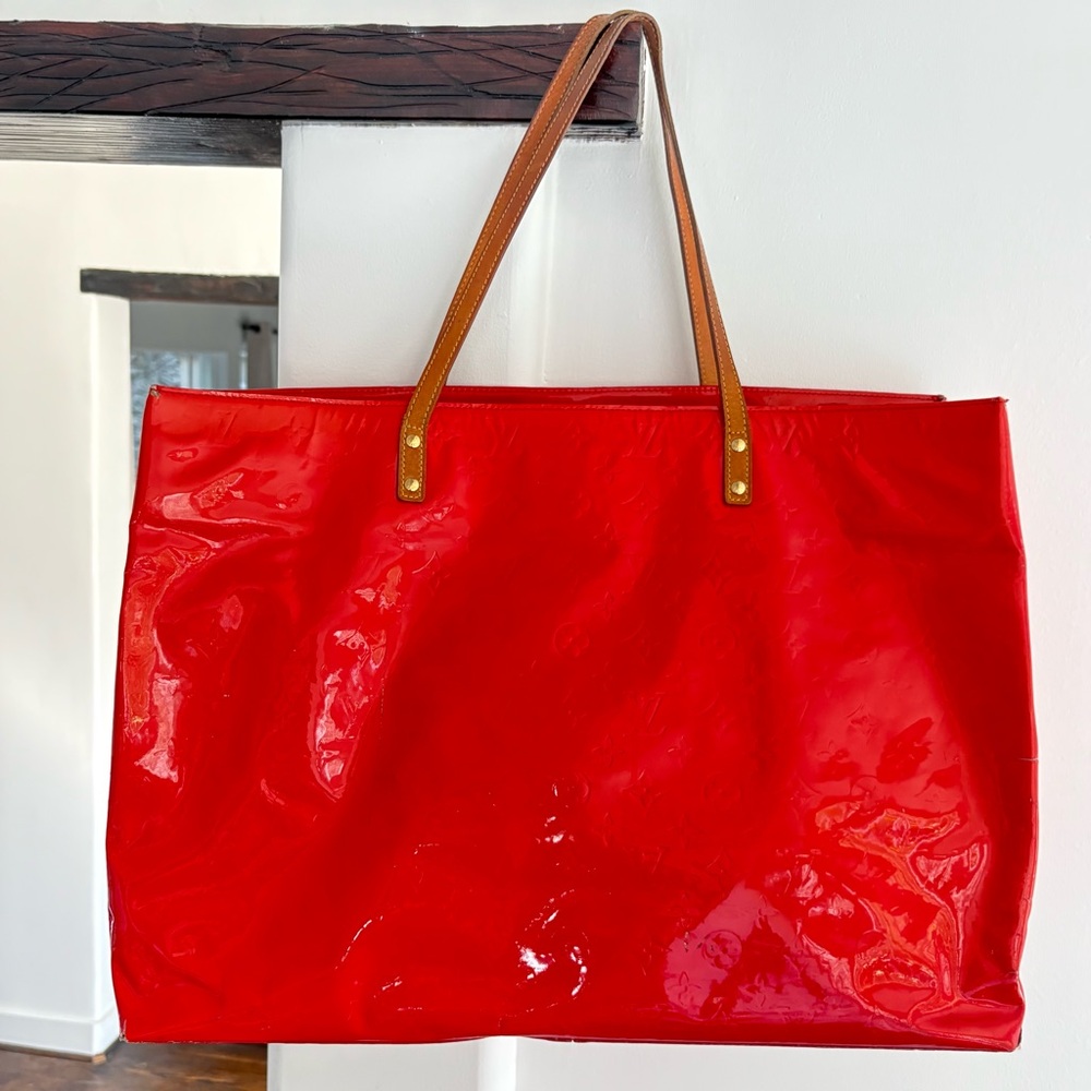 Louis Vuitton GM Reade Red Tote Bag with Tan Handles